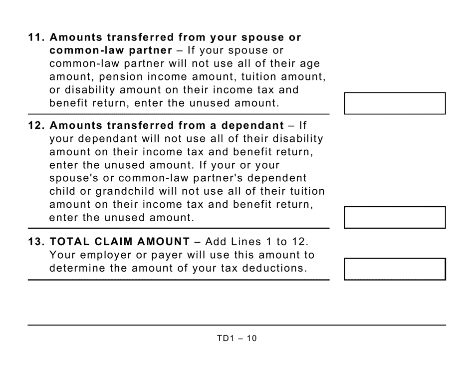 Form TD1 Personal Tax Credits Return (Large Print) - Canada, Page 10