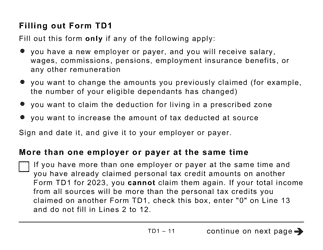 Form TD1 Personal Tax Credits Return (Large Print) - Canada, Page 11