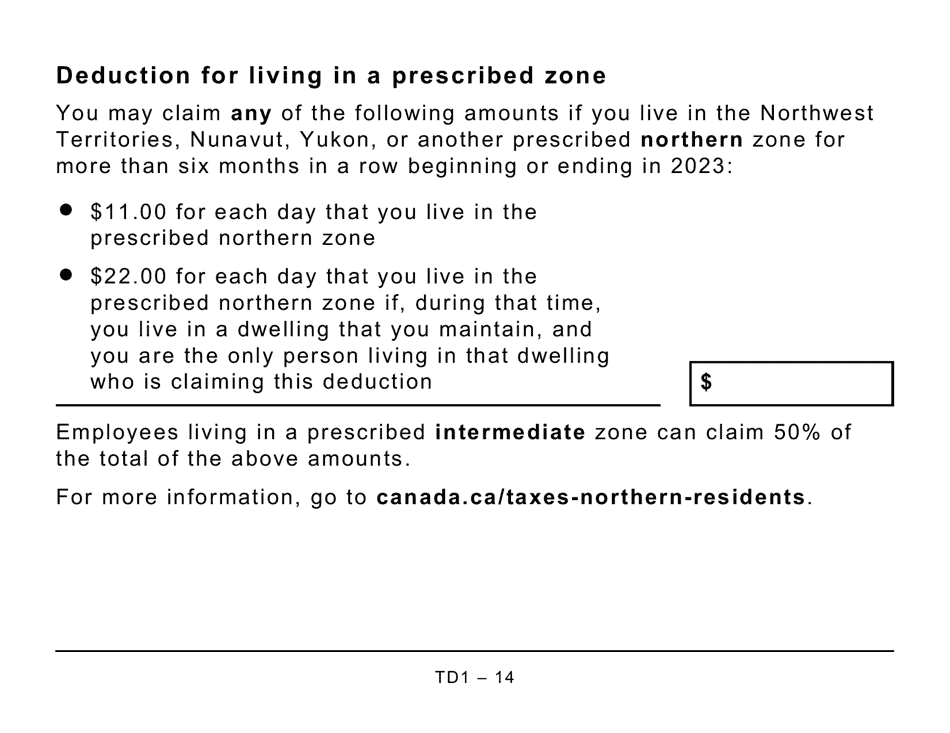 Form TD1 2023 Fill Out, Sign Online and Download Printable PDF