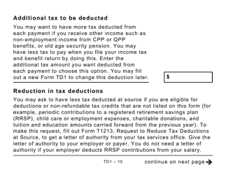 Form TD1 Personal Tax Credits Return (Large Print) - Canada, Page 15