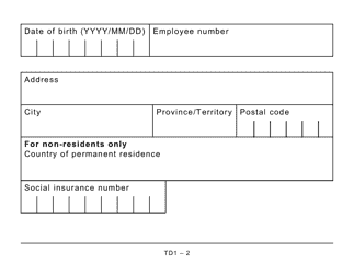 Form TD1 Personal Tax Credits Return (Large Print) - Canada, Page 2