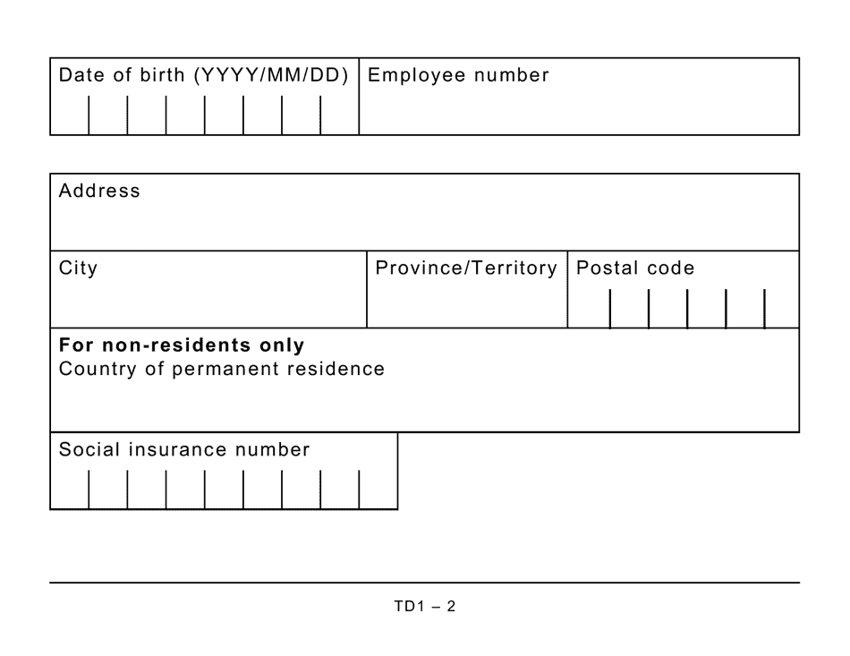 Form TD1 Personal Tax Credits Return (Large Print) - Canada, Page 2