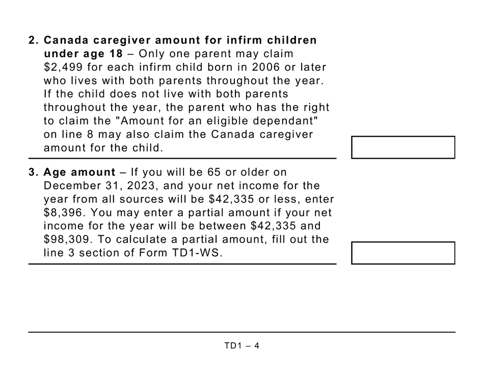 Form TD1 Personal Tax Credits Return (Large Print) - Canada, Page 4