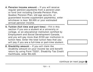 Form TD1 Personal Tax Credits Return (Large Print) - Canada, Page 5