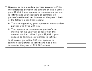 Form TD1 Personal Tax Credits Return (Large Print) - Canada, Page 6