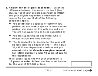 Form TD1 Personal Tax Credits Return (Large Print) - Canada, Page 7