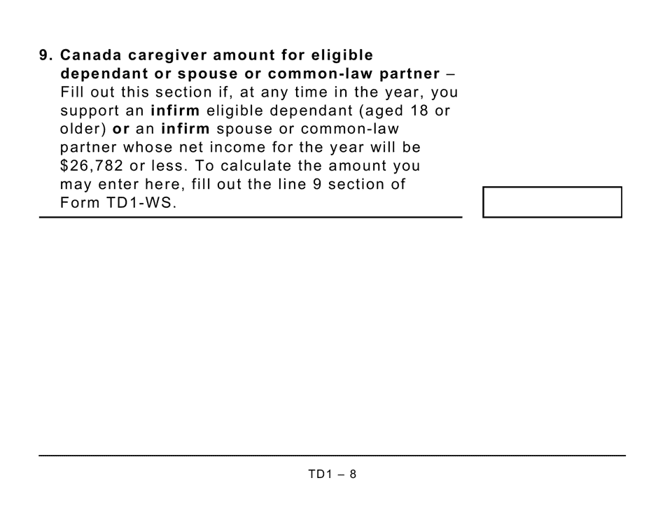 Form TD1 Personal Tax Credits Return (Large Print) - Canada, Page 8