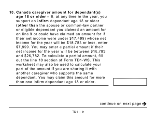 Form TD1 Personal Tax Credits Return (Large Print) - Canada, Page 9