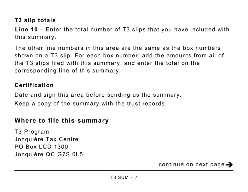 Form T3 SUM Summary of Trust Income Allocations and Designations (Large Print) - Canada, Page 7