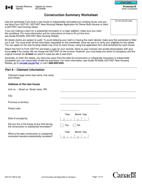 Form GST191-WS  Printable Pdf