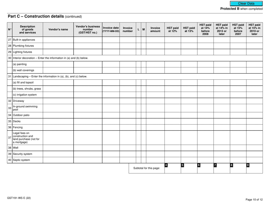 Form GST191-WS Download Fillable PDF or Fill Online Construction ...