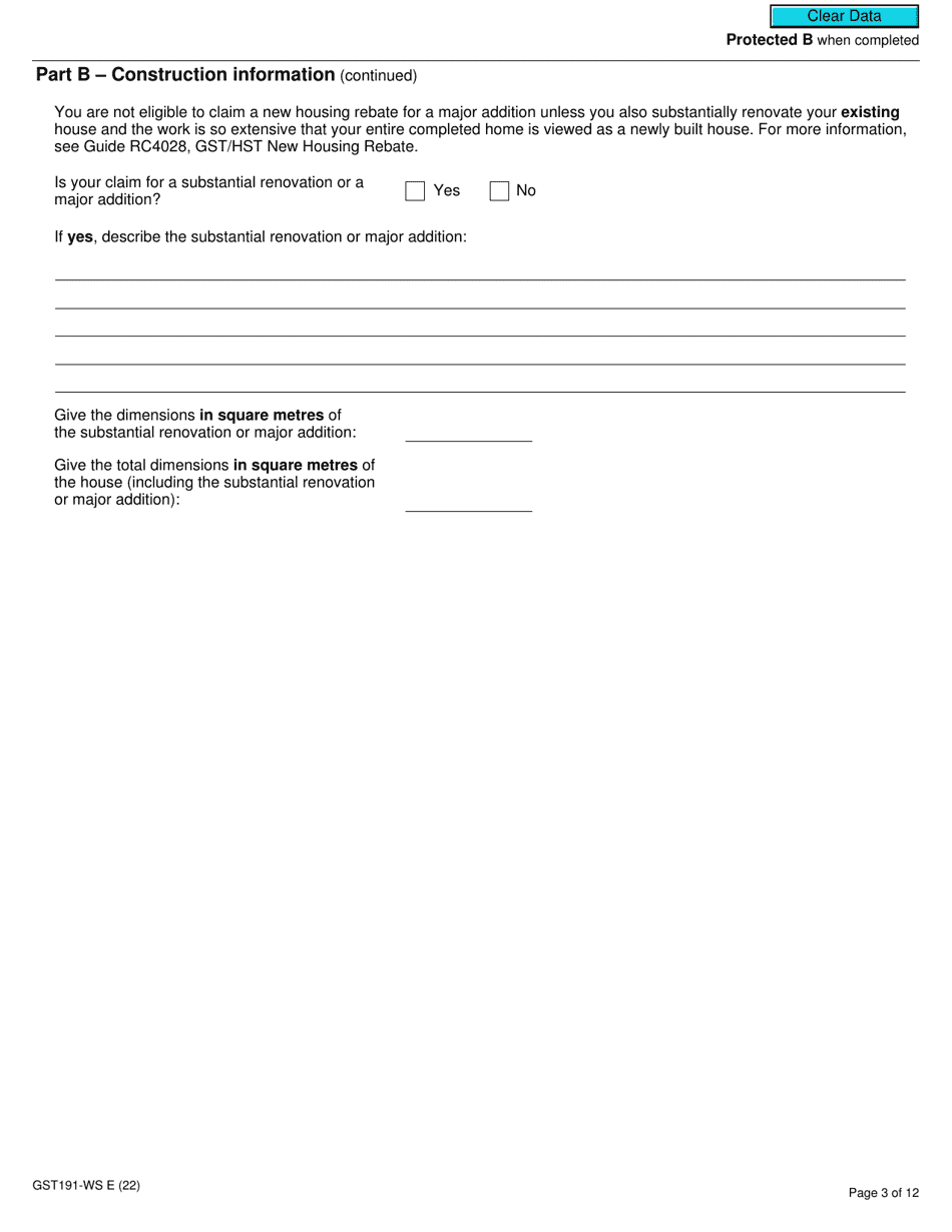 Form GST191-WS Construction Summary Worksheet - Canada, Page 3