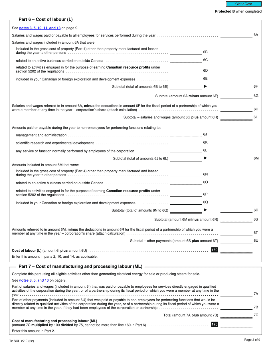 Form T2 Schedule 27 Calculation of Canadian Manufacturing and Processing Profits Deduction (2022 and Later Tax Years) - Canada, Page 3