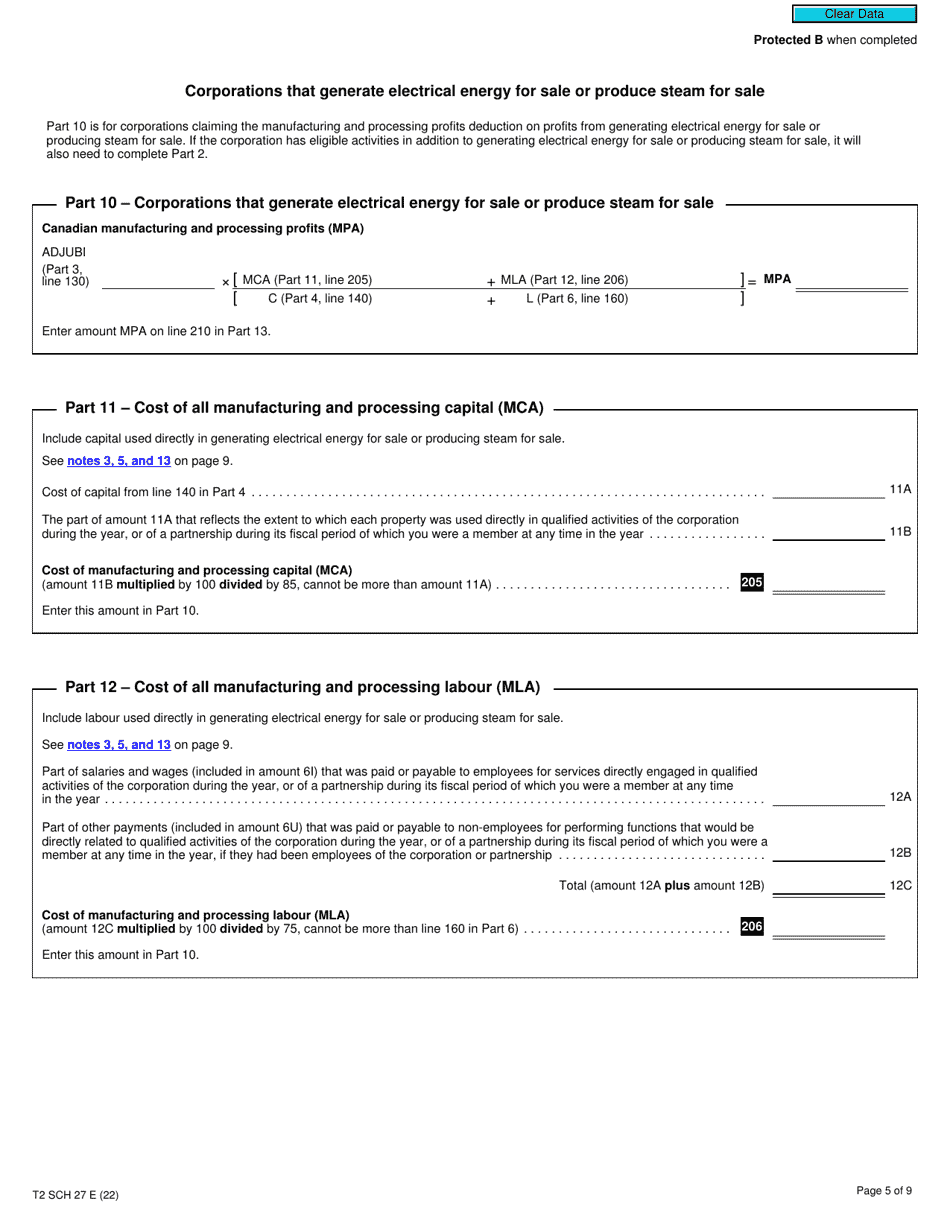 Form T2 Schedule 27 Calculation of Canadian Manufacturing and Processing Profits Deduction (2022 and Later Tax Years) - Canada, Page 5
