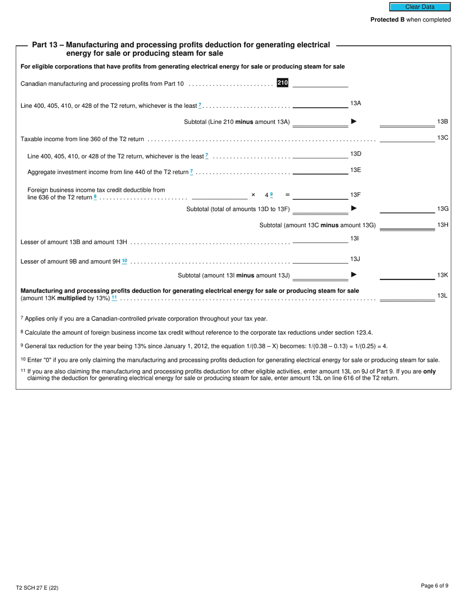 Form T2 Schedule 27 Calculation of Canadian Manufacturing and Processing Profits Deduction (2022 and Later Tax Years) - Canada, Page 6