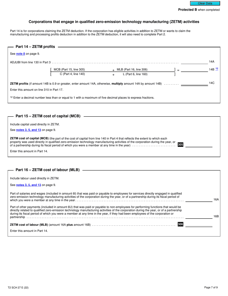 Form T2 Schedule 27 Calculation of Canadian Manufacturing and Processing Profits Deduction (2022 and Later Tax Years) - Canada, Page 7