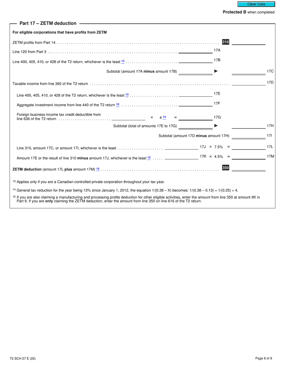 Form T2 Schedule 27 Calculation of Canadian Manufacturing and Processing Profits Deduction (2022 and Later Tax Years) - Canada, Page 8