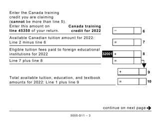 Form 5005-S11 Schedule 11 Federal Tuition, Education, and Textbook Amounts and Canada Training Credit (Large Print) - Canada, Page 3