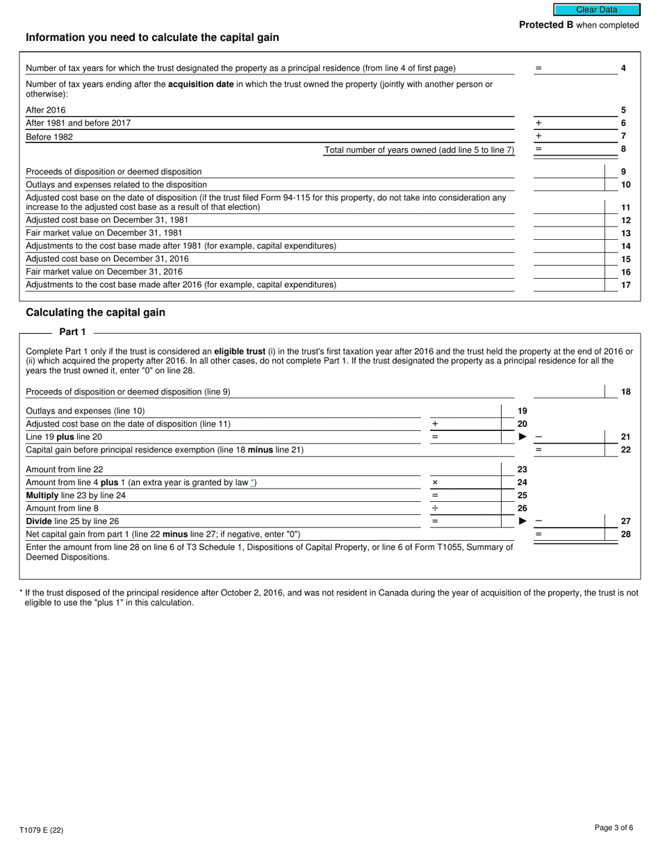 Form T1079 Designation of a Property as a Principal Residence by a Personal Trust - Canada, Page 3