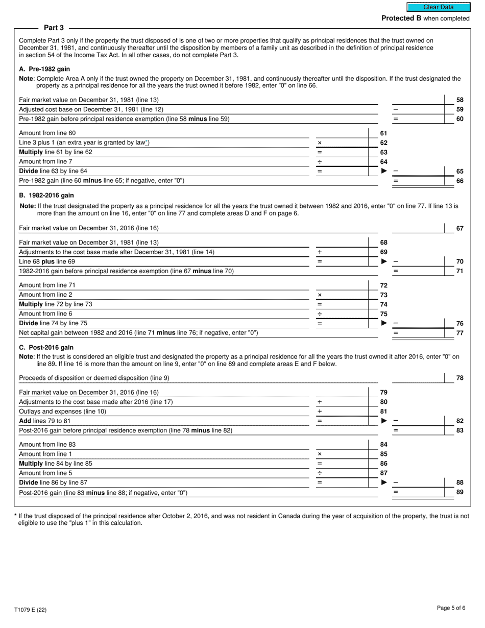 Form T1079 Designation of a Property as a Principal Residence by a Personal Trust - Canada, Page 5