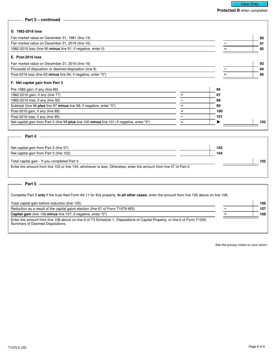 Form T1079 Designation of a Property as a Principal Residence by a Personal Trust - Canada, Page 6