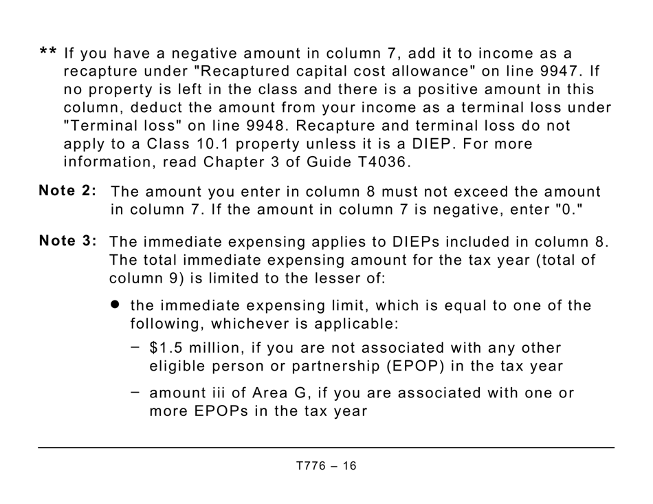 Form T776 Statement of Real Estate Rentals (Large Print) - Canada, Page 16