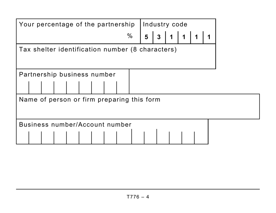Form T776 Statement of Real Estate Rentals (Large Print) - Canada, Page 4