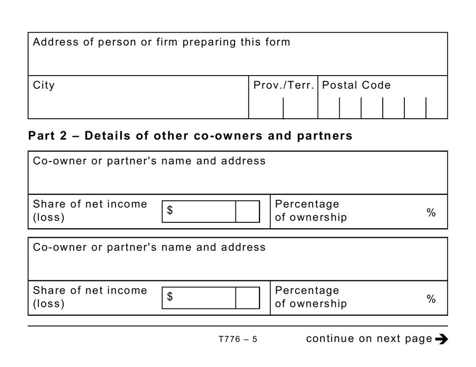 Form T776 Statement of Real Estate Rentals (Large Print) - Canada, Page 5