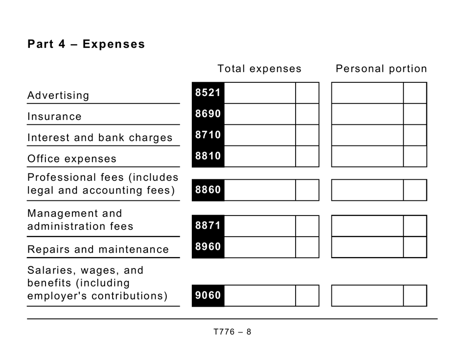 Form T776 Statement of Real Estate Rentals (Large Print) - Canada, Page 8