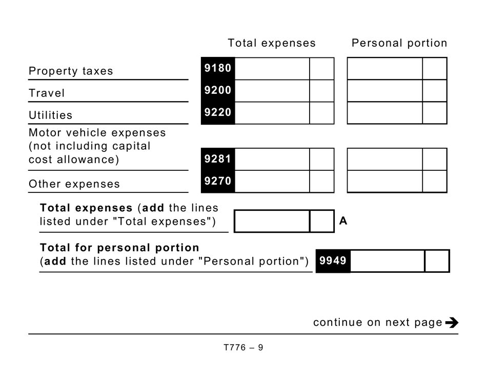 Form T776 Statement of Real Estate Rentals (Large Print) - Canada, Page 9