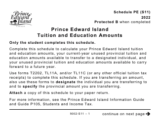 Form 5002-S11 Schedule PE (S11) Prince Edward Island Tuition and Education Amounts (Large Print) - Canada