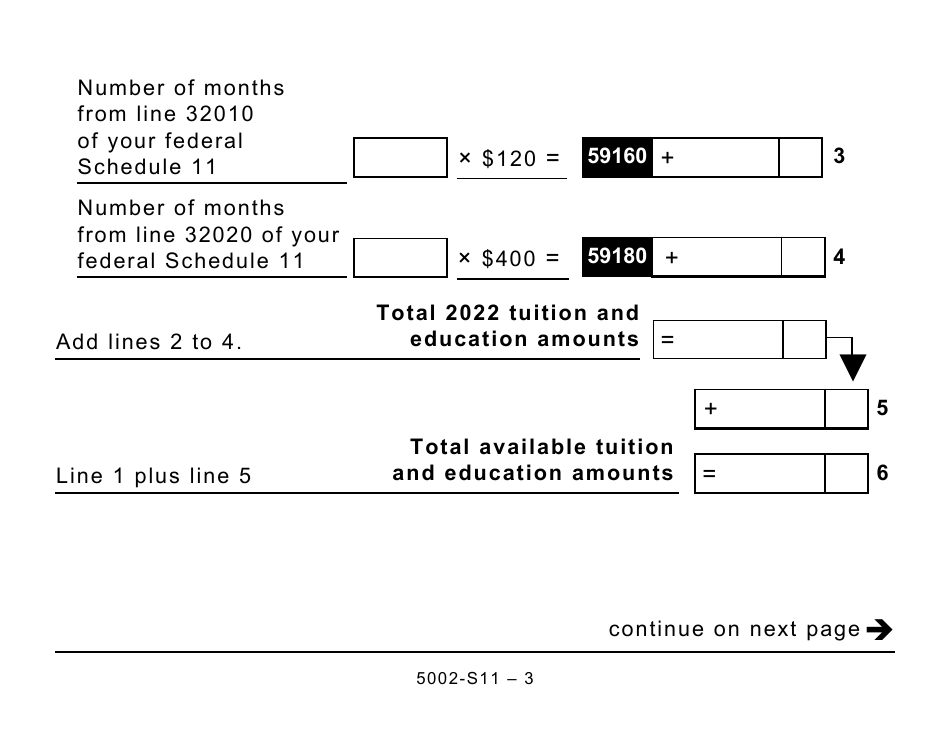 Form 5002-S11 Schedule PE (S11) Prince Edward Island Tuition and Education Amounts (Large Print) - Canada, Page 3