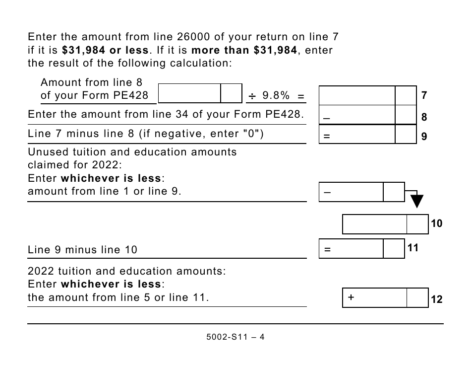 Form 5002-S11 Schedule PE (S11) Prince Edward Island Tuition and Education Amounts (Large Print) - Canada, Page 4
