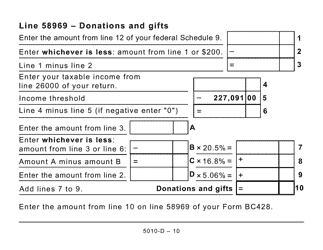 Form 5010-D Worksheet BC428 British Columbia (Large Print) - Canada, Page 10