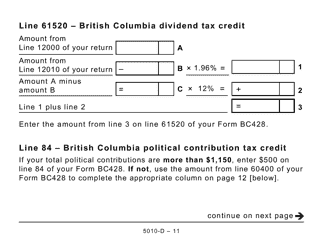 Form 5010-D Worksheet BC428 British Columbia (Large Print) - Canada, Page 11