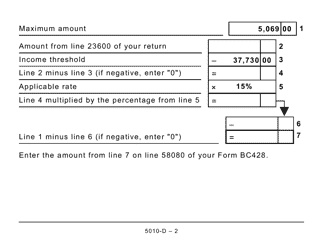 Form 5010-D Worksheet BC428 British Columbia (Large Print) - Canada, Page 2