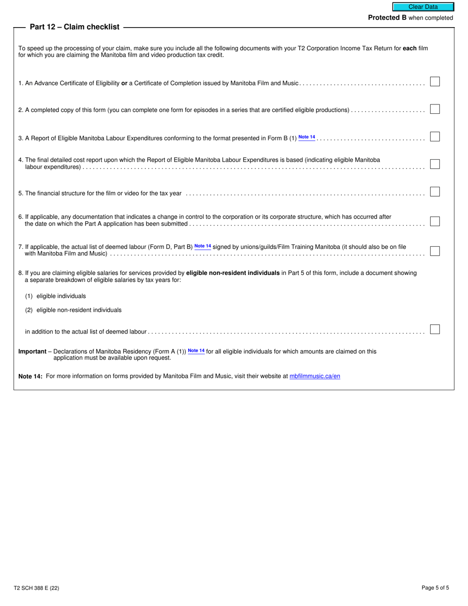 Form T2 Schedule 388 Manitoba Film and Video Production Tax Credit (2020 and Later Tax Years) - Canada, Page 5
