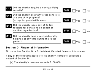 Form T3010 Registered Charity Information Return (Large Print) - Canada, Page 12