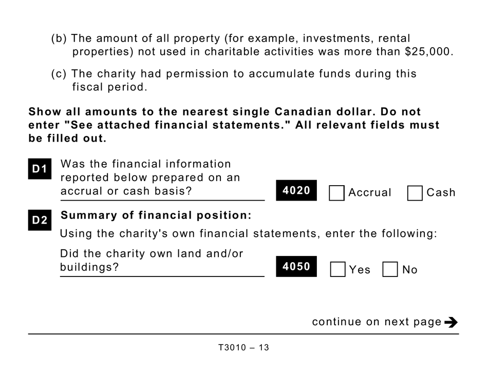 Form T3010 Registered Charity Information Return (Large Print) - Canada, Page 13
