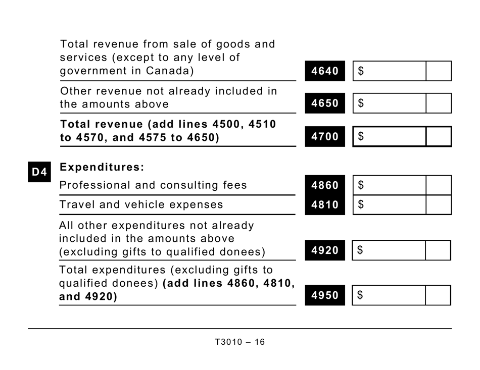 Form T3010 Registered Charity Information Return (Large Print) - Canada, Page 16