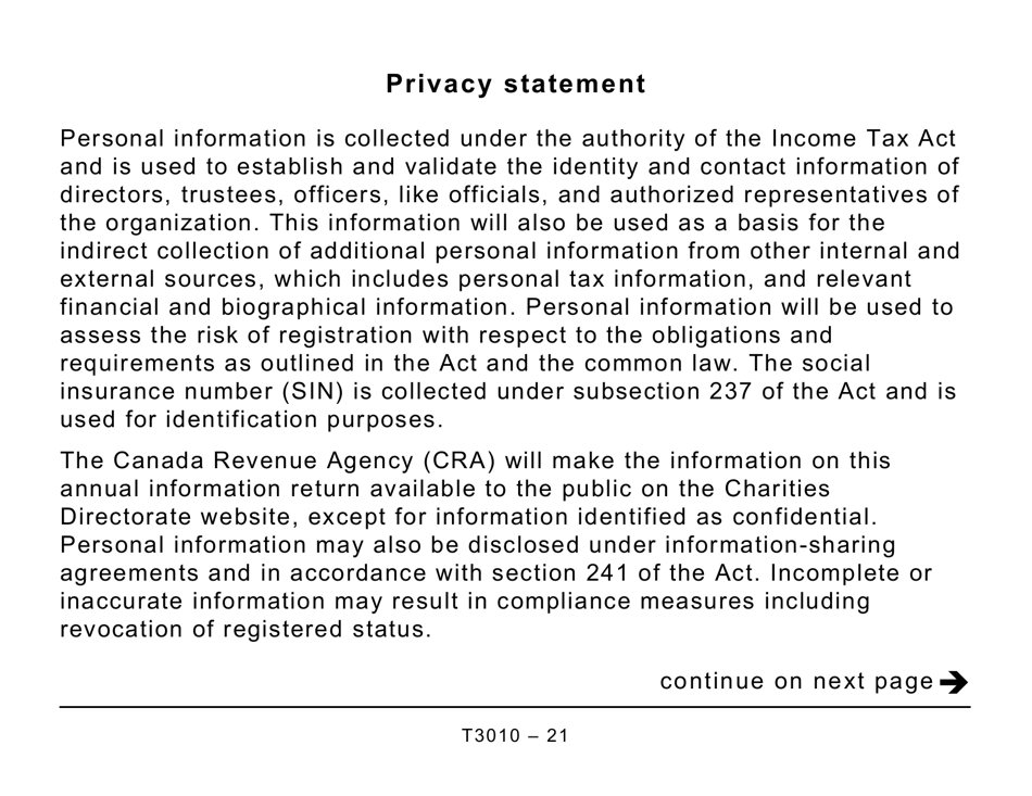 Form T3010 Registered Charity Information Return (Large Print) - Canada, Page 21