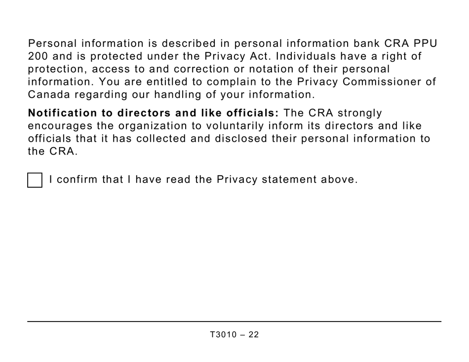 Form T3010 Registered Charity Information Return (Large Print) - Canada, Page 22