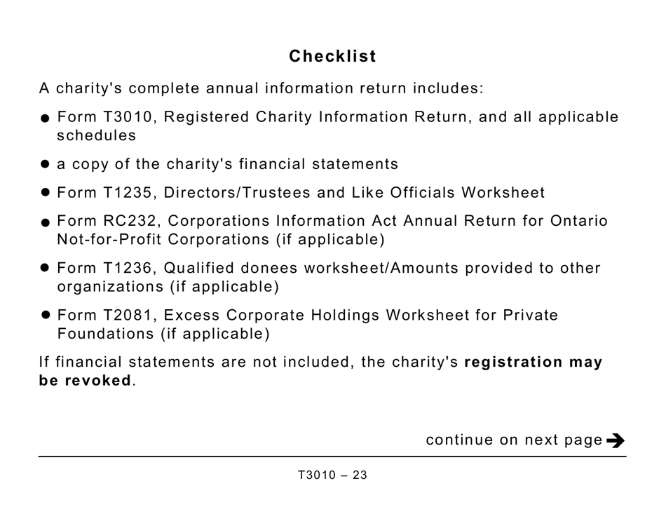 Form T3010 Registered Charity Information Return (Large Print) - Canada, Page 23