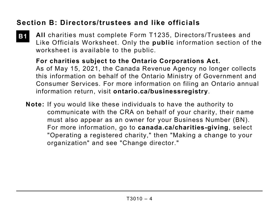 Form T3010 Registered Charity Information Return (Large Print) - Canada, Page 4