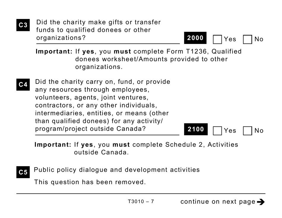 Form T3010 Registered Charity Information Return (Large Print) - Canada, Page 7
