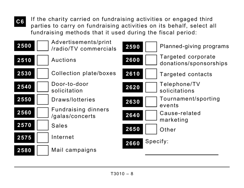 Form T3010 Registered Charity Information Return (Large Print) - Canada, Page 8