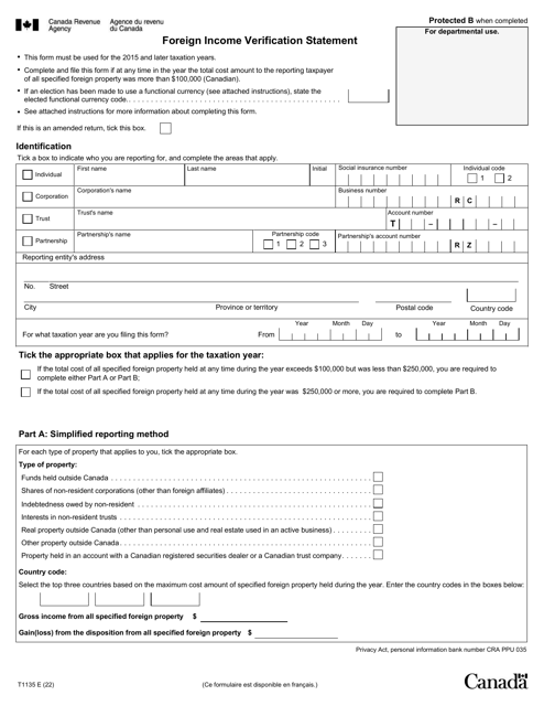 Form T1135  Printable Pdf