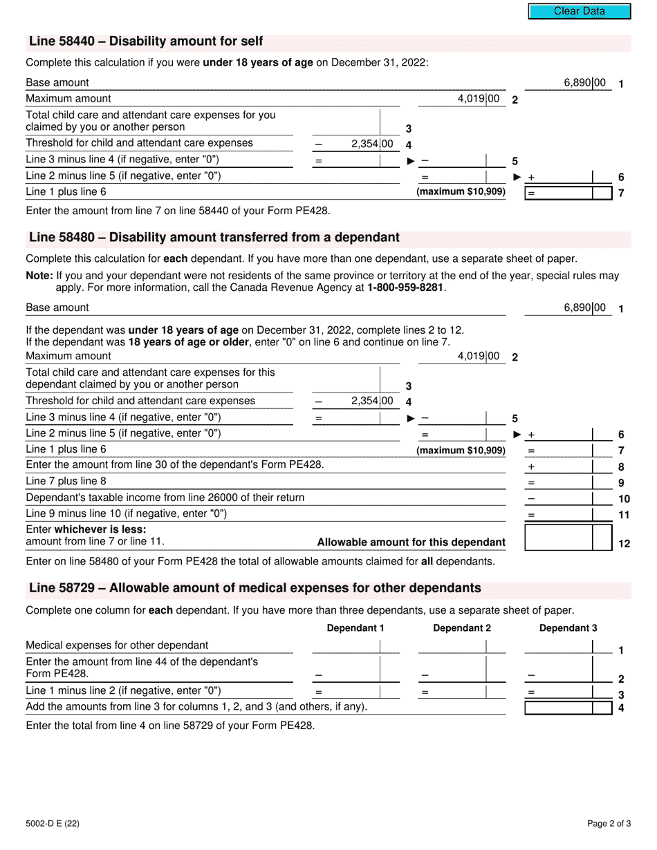 Form 5002-D Worksheet PE428 Prince Edward Island - Canada, Page 2