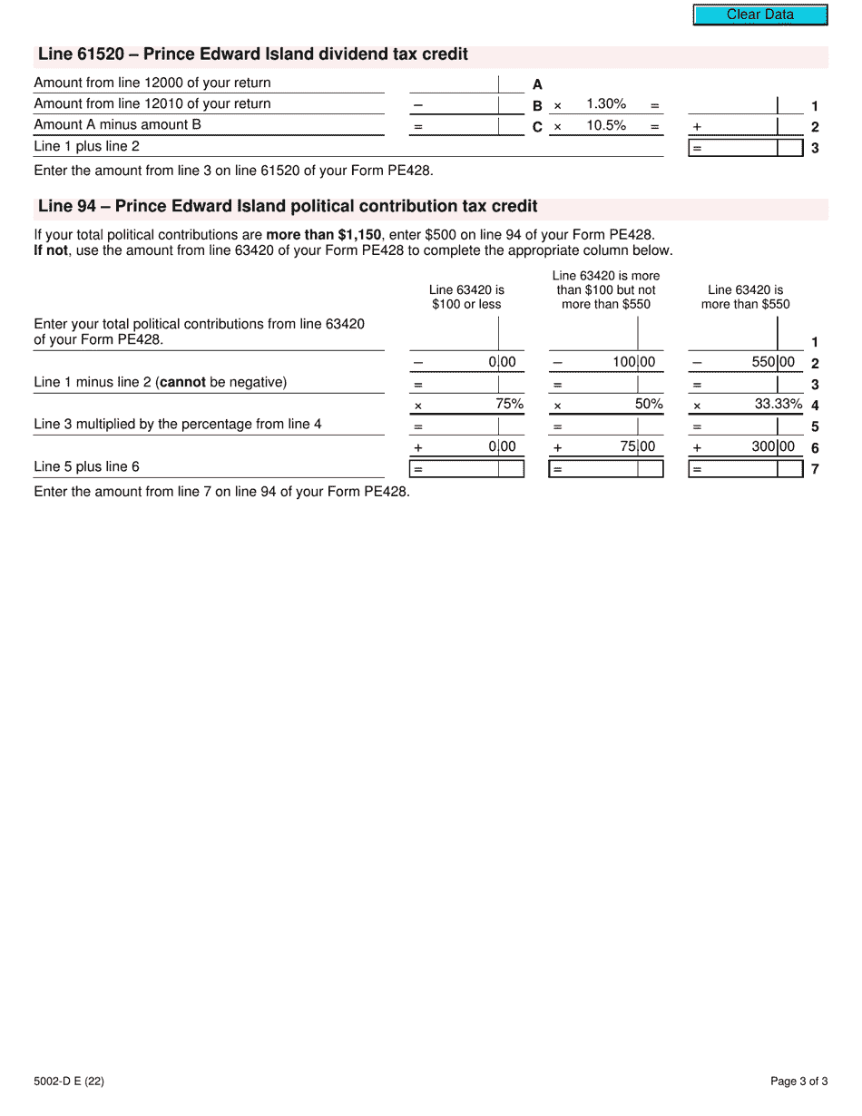 Form 5002-D Worksheet PE428 Prince Edward Island - Canada, Page 3