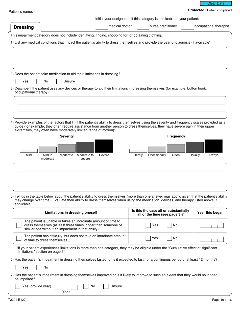 Form T2201 Download Fillable PDF or Fill Online Disability Tax Credit Certificate, Canada
